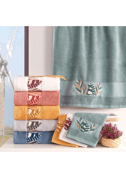 Kayra - %70 Bambu / %30 Pamuk Nakışlı El Havlusu - 6'lı Set 50X90