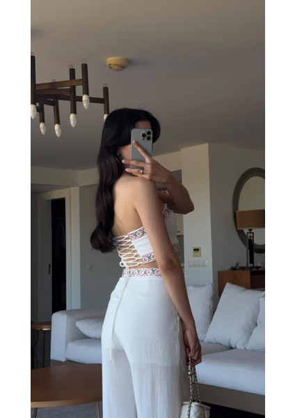 Pembe Nakışlı Crop-Pantolon Takım fiyatları