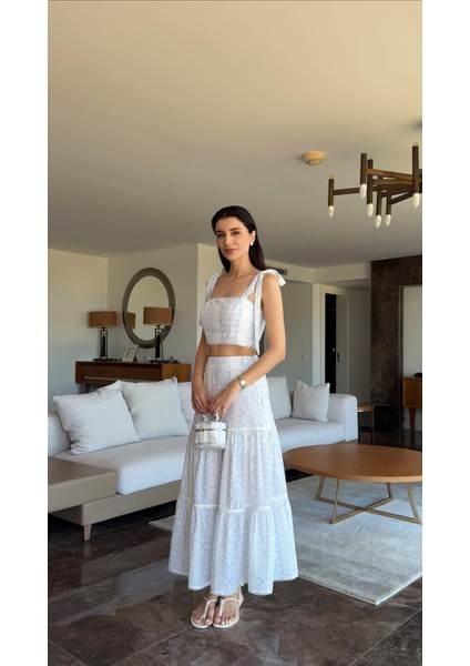 Desenli Ikili Crop-Etek Takım