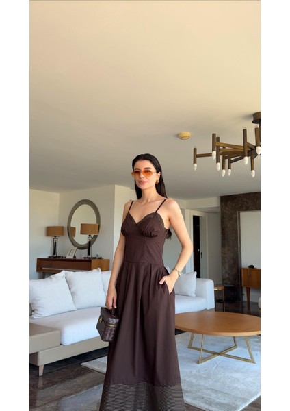 Kontrast Dikişli Ip Askılı Kahve Elbise fırsatları