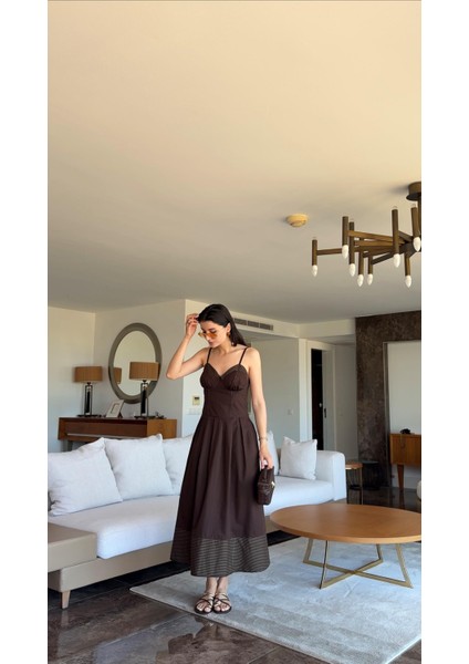 Kontrast Dikişli Ip Askılı Kahve Elbise indirimleri