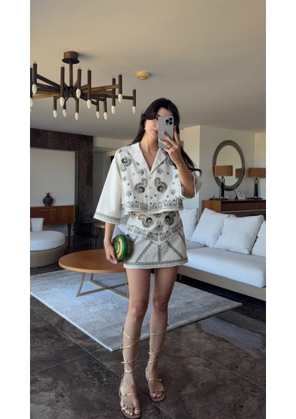 Nakışlı Keten Etek-Gömlek Takım fiyatları