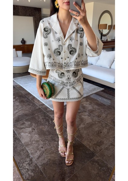 Nakışlı Keten Etek-Gömlek Takım modelleri