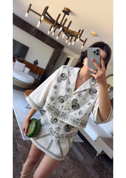 Nakışlı Keten Etek-Gömlek Takım fırsatları