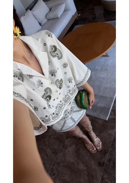 Nakışlı Keten Etek-Gömlek Takım indirimleri
