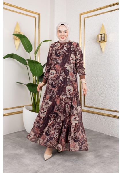 Kadın Astarlı Şifon Desenli Elbise