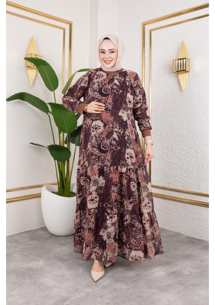 Kadın Astarlı Şifon Desenli Elbise fiyatları