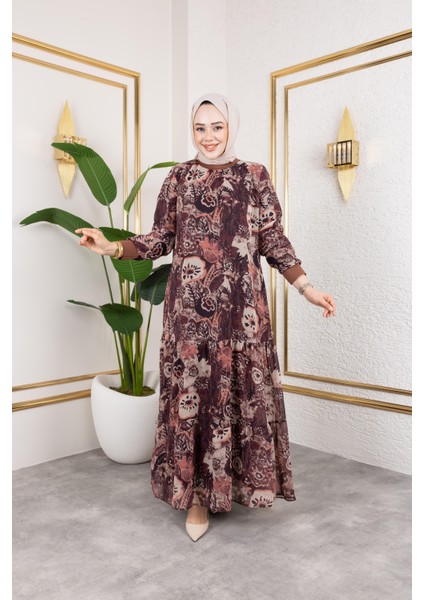 Kadın Astarlı Şifon Desenli Elbise fırsatları