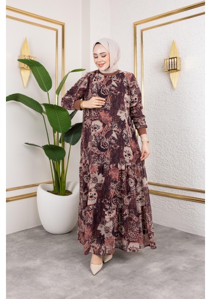 Kadın Astarlı Şifon Desenli Elbise indirimleri