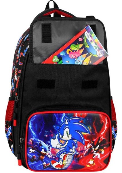 Ilkokul Çantası Sonic 3'lü Set 42*30 cm Beslenme Çantası Kalem Kutusu Ortopedik Erkek Çocuk fırsatları