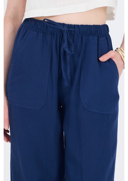 Laci Keten Görünümlü %100 Pamuk Cepli Bol Paça Pantolon 8054A fırsatları