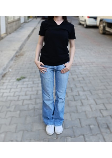 Clemantıs Kadın Organik Pamuk V Yaka Kısa Kollu Body Yüksek Kalite Düz Renk fiyatları