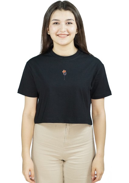 Nullaloon | Siyah Renk Baskılı Crop | Oversize