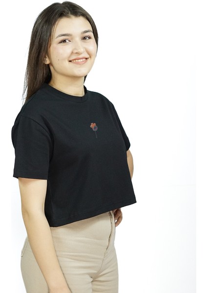 Nullaloon | Siyah Renk Baskılı Crop | Oversize