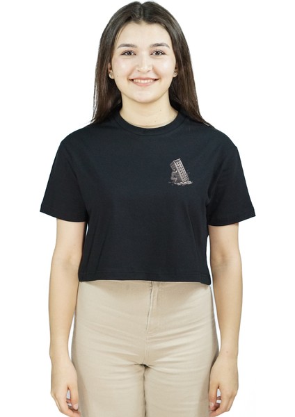 Structura Mortis | Siyah Renk Baskılı Crop | Oversize fiyatları