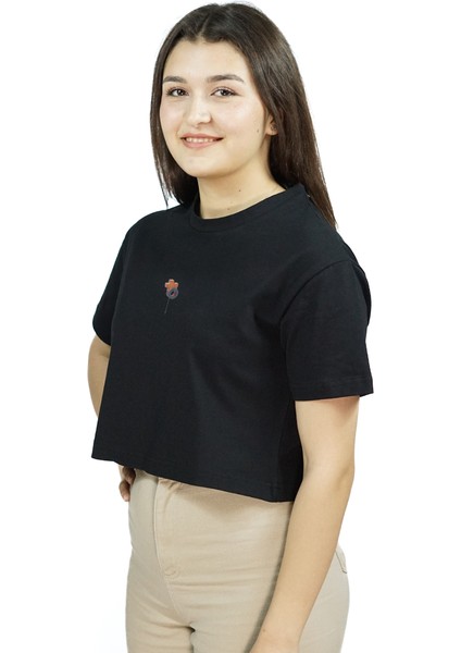 Nullaloon | Siyah Renk Baskılı Crop | Oversize