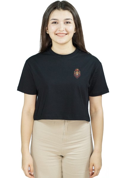 Roarion | Siyah Renk Baskılı Crop | Oversize fiyatları