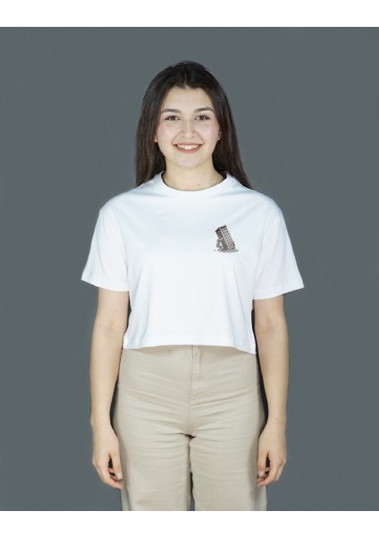 Structura Mortis | Beyaz Renk | Baskılı Crop | Oversize fiyatları