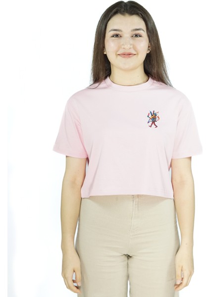 Manus Vita | Pembe Renk Baskılı Crop | Oversize