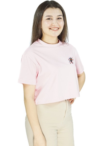 Manus Vita | Pembe Renk Baskılı Crop | Oversize
