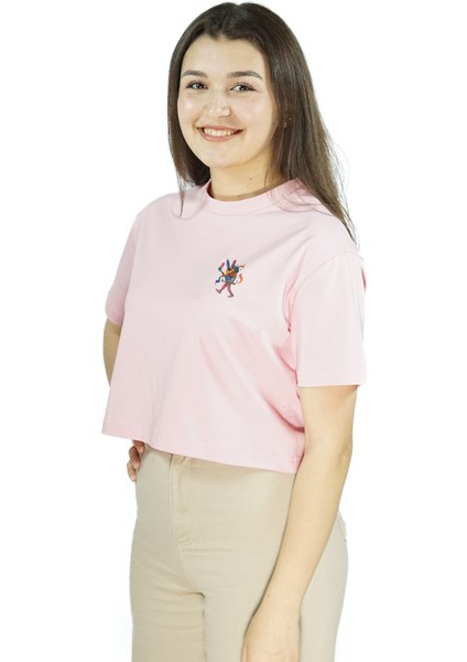 Manus Vita | Pembe Renk Baskılı Crop | Oversize