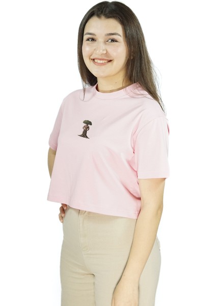 Arborforce | Pembe Renk Baskılı Crop | Oversize fırsatları