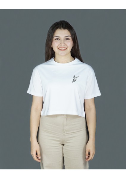 Skyperch | Beyaz Renk | Baskılı Crop | Oversize fiyatları