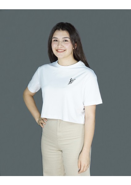 Skyperch | Beyaz Renk | Baskılı Crop | Oversize fırsatları