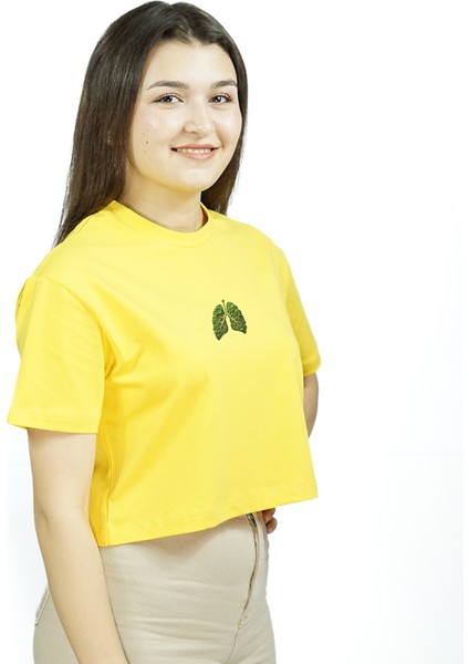 Sylvanea | Sarı Renk Baskılı Crop | Oversize modelleri
