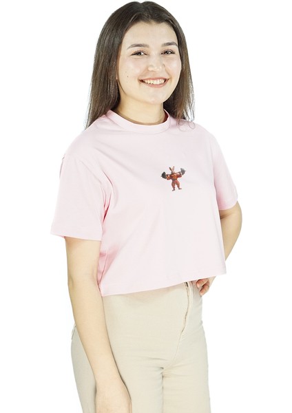 Carrotcore | Pembe Renk Baskılı Crop | Oversize modelleri