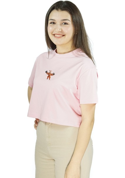 Carrotcore | Pembe Renk Baskılı Crop | Oversize fırsatları