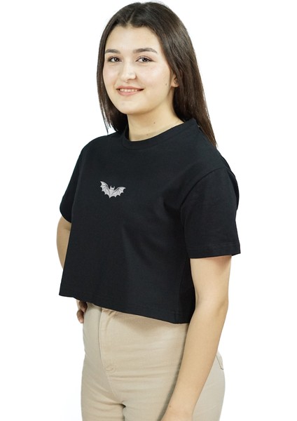 Nocturnis | Siyah Renk | Baskılı Crop | Oversize fırsatları