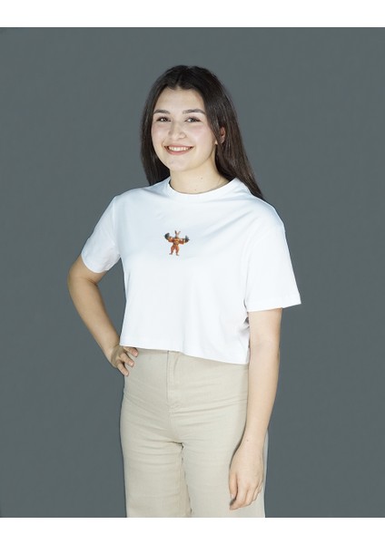 CarrotCore | Beyaz Renk | Baskılı Crop | Oversize fırsatları