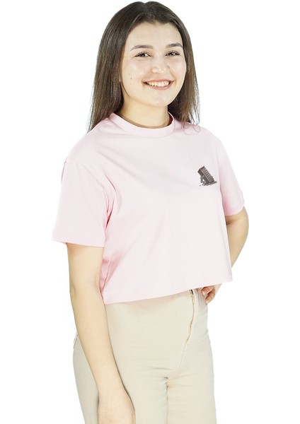 Structura Mortis | Pembe Renk Baskılı Crop | Oversize modelleri
