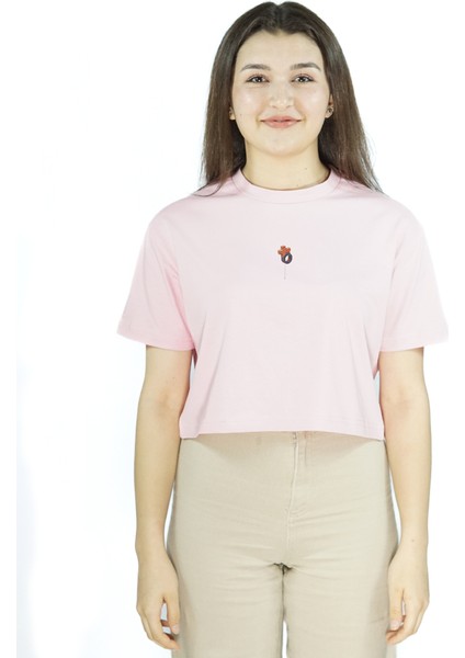 Nullaloon | Pembe Renk Baskılı Crop | Oversize fiyatları