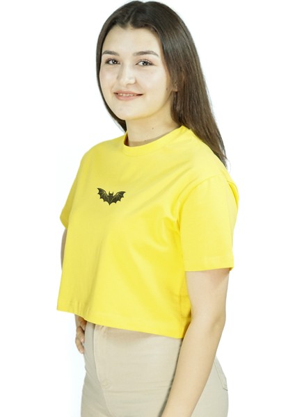 Nocturnis | Sarı Renk Baskılı Crop | Oversize fırsatları