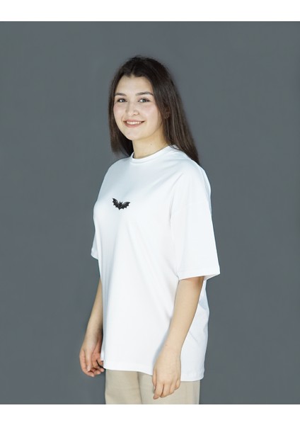 Nocturnis | Beyaz Renk Baskılı Kadın T-Shirt | Oversize fırsatları
