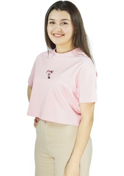 Fingard | Pembe Renk Baskılı Crop | Oversize fırsatları