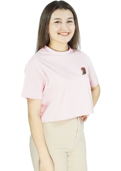 Magnabella | Pembe Renk | Baskılı Crop | Oversize modelleri