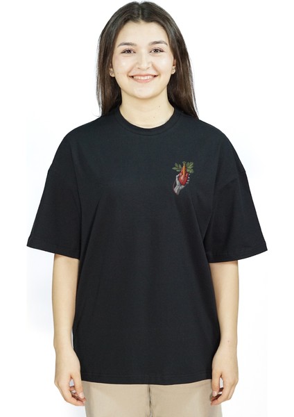 CardiPalm | Siyah Renk | Baskılı Kadın T-shirt | Oversize fiyatları