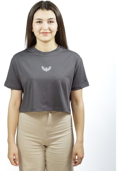 Nocturnis | Gri Renk | Baskılı Crop | Oversize fiyatları