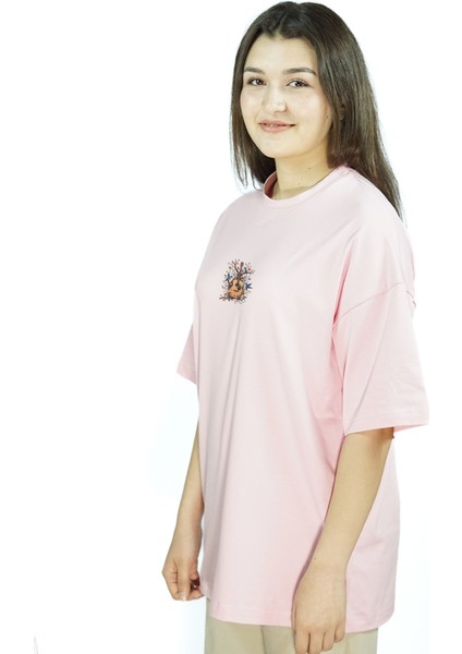 Naturcord | Pembe Renk Baskılı Kadın T-Shirt | Oversize fırsatları