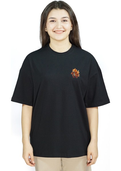 Luxfin | Siyah Renk Baskılı Kadın T-Shirt | Oversize fiyatları