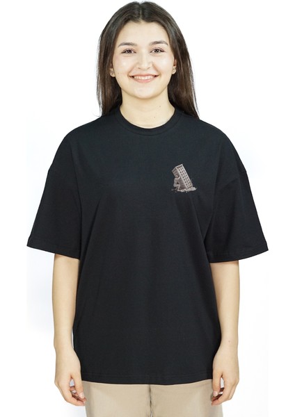 Structura Mortis | Siyah Renk | Baskılı Kadın T-shirt | Oversize fiyatları