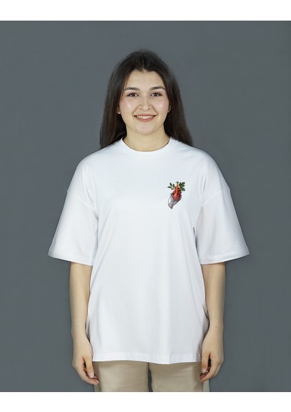 Cardipalm | Beyaz Renk Baskılı Kadın T-Shirt | Oversize fiyatları