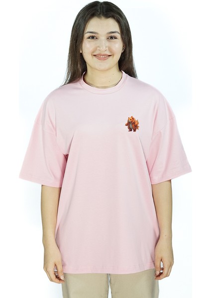 Luxfin | Pembe Renk Baskılı Kadın T-Shirt | Oversize fiyatları