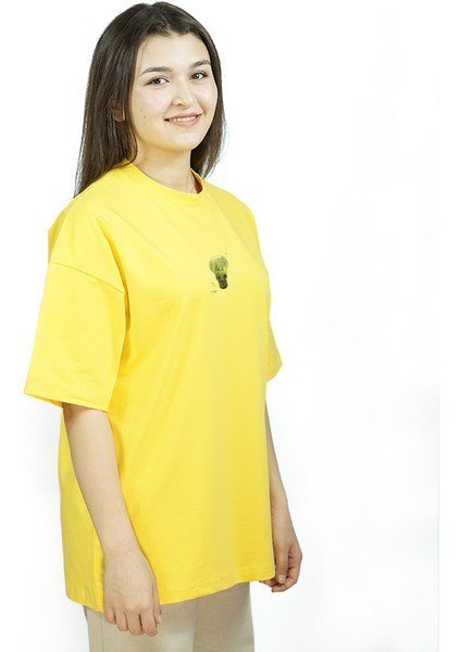 Lumigrow | Sarı Renk Baskılı Kadın T-Shirt | Oversize