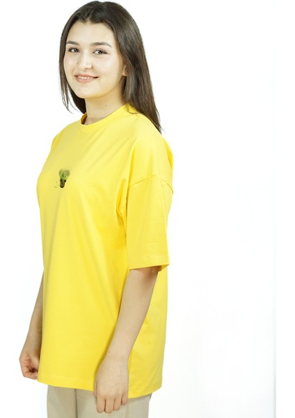 Lumigrow | Sarı Renk Baskılı Kadın T-Shirt | Oversize