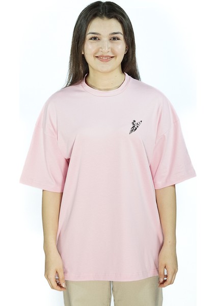 Skyperch | Pembe Renk Baskılı Kadın T-Shirt | Oversize fiyatları
