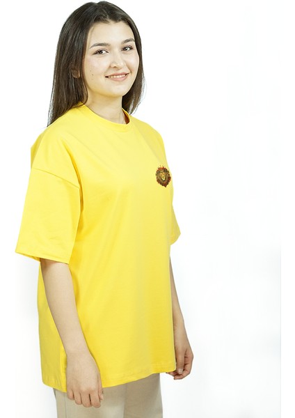 Roarion | Sarı Renk Baskılı Kadın T-Shirt | Oversize modelleri
